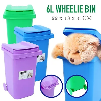 1x 3x Small Wheelie Bin 6L Desktop Storage Tidy Stationary Organizer 3 Colours • $15.95