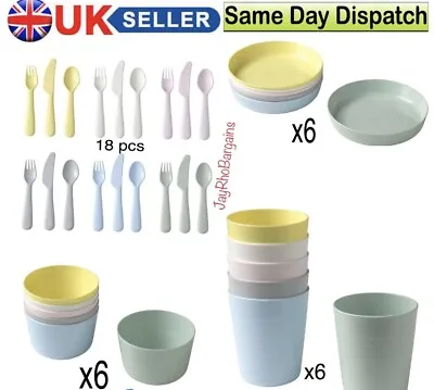 Children Colour Plastic Cutlery Set For KIDS IKEA Spoon Knife Fork Plates Cup • £8.07
