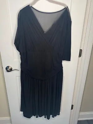 KIYONNA Dress Black Mesh Ruched 3/4 Sleeves Plus Size 4X • $34.99