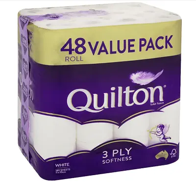 Quilton 3 Ply Toilet Tissue (180 Sheets Per Roll 11x10cm) Pack Of 48 Rolls • $28.99