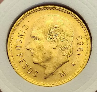 1955 M Mexico Gold Cinco Pesos .1205 Oz Gold - VERY NICE COIN!  • $403