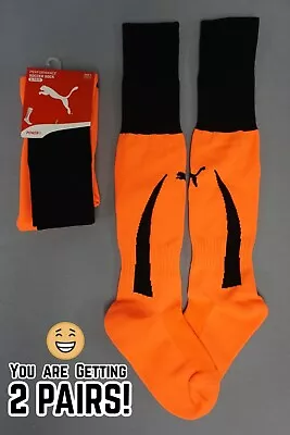 2 PAIRS Puma YOUTH SZ 1 Kneehigh Soccer Sport Socks Neon Orange AGES 6-10 #25 • $9.99