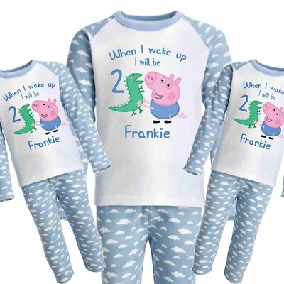 £13.99 • Buy CHILDRENS Personalised BIRTHDAY PYJAMAS * George Pig * WHEN I WAKE * Blue Clouds
