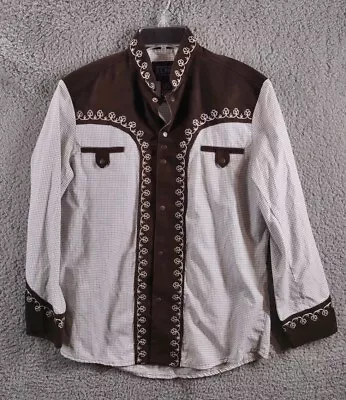 JL Fox Embroidered Pearl Snap Shirt MENS Small 36 Western Wear Ranch Vintage • $29.95