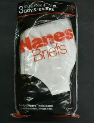 New Vintage Deadstock Hanes 1985 100% Cotton Boys Briefs 3 Pairs Sz 10 • $18.42