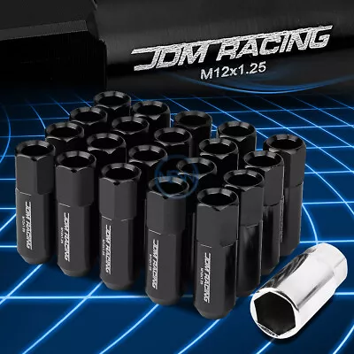 60mm HEXAGON M12x1.25 6-Point 25mm OD Open End Black 20 Lug Nuts Set+Adapter • $22.99