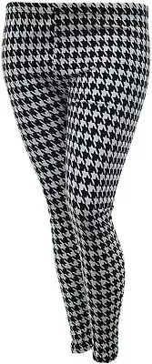 Ladies New Houndstooth Dogtooth Black & White Stretch Leggings Girls Womens Plus • $11.32