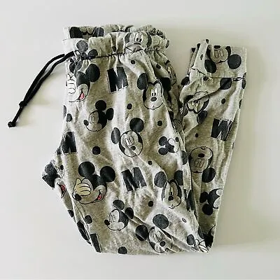 H&M DISNEY Light Gray Mickey Mouse Patterned Jersey Joggers Pajama Pants - M • $24