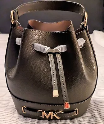 MICHAEL KORS Reed Medium Bucket Messenger Crossbody Leather Shoulder Bag-OLIVE  • $138