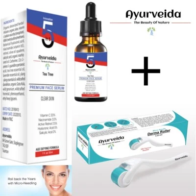$18.28 • Buy Vitamin C Face Serum-Cream With Retinol, Hyaluronic Salicylic Derma Roller - SET