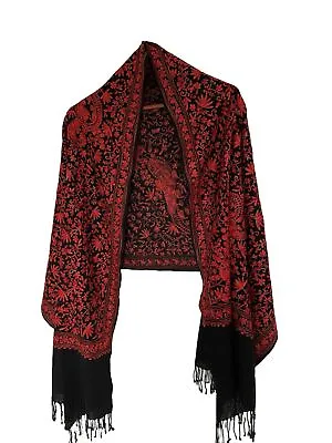 Kashmiri Embroidered Indian Shawl Stole Scarf Wrap (Black And Red 200cm X 70cm) • £20