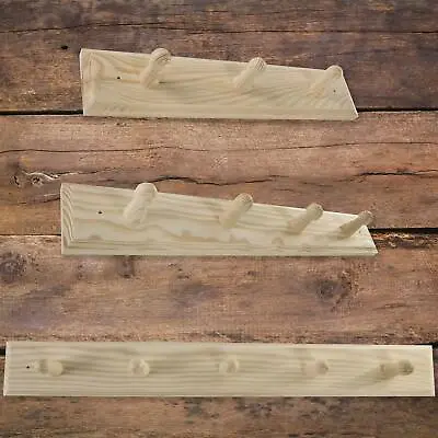 3/4/5 Pegs Wooden Door Hooks Coat Rack Hanging Clothes Holder Wall / Plain Pine • £6.45