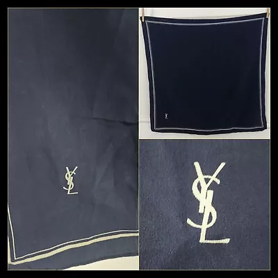 $48 • Buy Yves Saint Laurent YSL Navy Blue & White -  SILK Scarf 65cm X 65cm