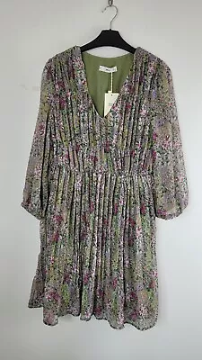 Mango Ditsy Floral Plisse Dress- Size Uk 8 Elasticated Waist Bnwt • $29.04