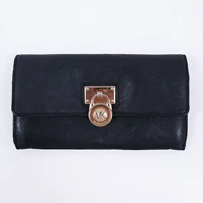 Michael Kors Wallet Hamilton Lock Black Leather Bi-Fold Clutch Womens AP-1112 • $34.90