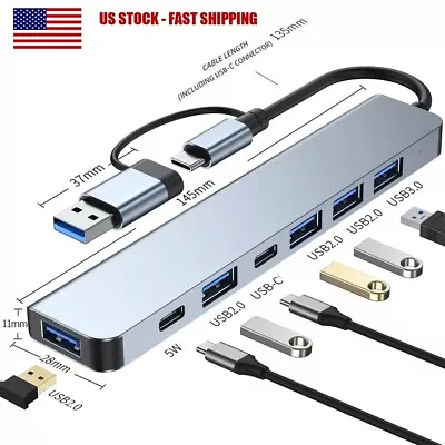 7 In 1 Multiport USB-C Hub Type C To USB 3.0 2.0 Multi-hub Dock Splitter Adapter • $15.39