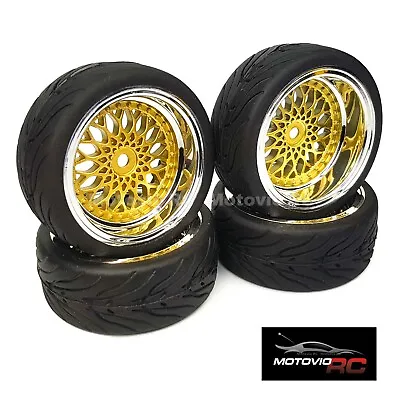 1/10 RC Road Wheels Tyres Gold BBS Style For Tamiya TT02 TT01 E 9mm 6mm Offset • £22.99