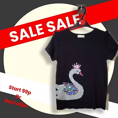 KITE & COSMIC Girls T-Shirt Size 11-12 YRS Beautiful Sequin Swan Motif • £0.99