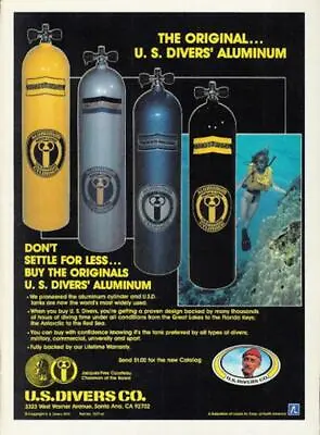 1980 U.S. Divers PRINT AD Scuba Diver Aluminum Air Tanks • $14.99