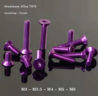 M3-M6 Aluminum Alloy Countersunk/Flat Head Allen Hex Socket Screw Bolts - Purple • $1.91