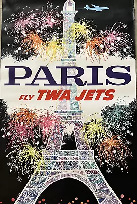 Original 40 X25  Paris France TWA Travel Poster #1062 Artist David Klein 1960's • $499.99