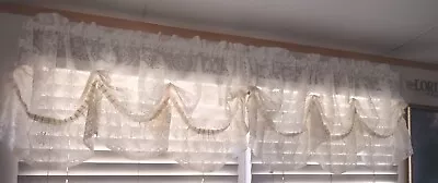 Two Vintage Valance Curtains Floral Lace Window Scallop Sheer 120” X 20  Total • $19