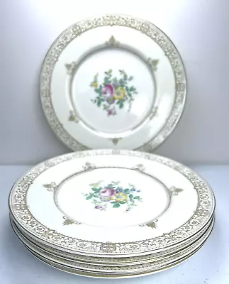 Antique Mintons Salad Plates SET Of 5 Pink Yellow Flower Gold ENGLAND 8 5/8” Dia • $125.97