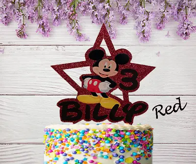 Personalised Mickey Mouse Glitter Cake Topper Custom Any Name Any Age • £4.99