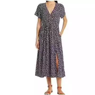 NEW MADEWELL Size Small Clara Midi Dress Faux Wrap Navy Floral Feminine Women's • $65.03