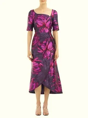 Kay Unger Cerise Navy Tallulah Floral High-Low Maxi Tulip Dress Size 10 $278 • $148