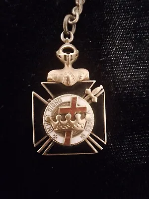 Vintage 1916 10K Yellow Gold Masonic Knights Templar Enamel Pendant FOB W/ Chain • $389.98