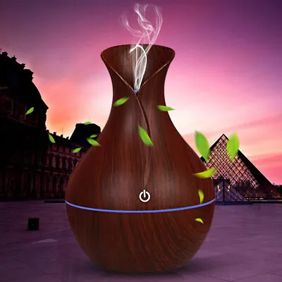 $9.49 • Buy Essential Oil Diffuser Humidifier Aromatherapy Walnut Wood Grain Vase Aroma LED