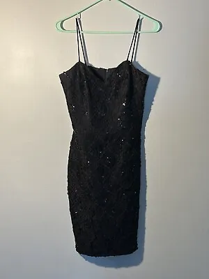 Sequin Lace Cocktail Little Black Dress Vtg 80s/90s • $24.99