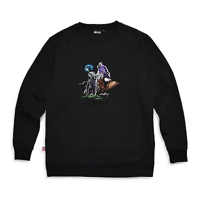 New Mens 90's Vintage Travis Scott Style Black Eagle Wolf Crewneck Fleece Jumper • $55