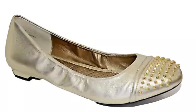 NEW ME TOO Platinum Gold Spike Kraves Leather Ballet Flats Shoes 10 Reduced Clea • $44.99