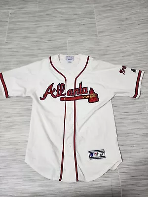 Vtg 90s Atlanta Braves MLB Button Up Baseball Jersey Mens M • $29.99