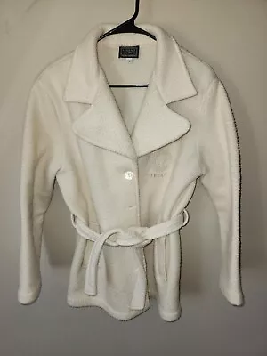 Versace Jeans Couture White Belted Fleece Jacket Coat - Women's Large - SHARP! • $65