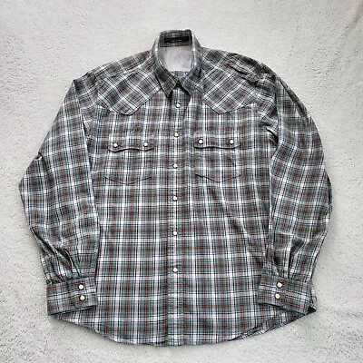 Barbour Steve McQueen Shirt Mens Large Green Plaid Chest Pockets Snap Button • $37.88