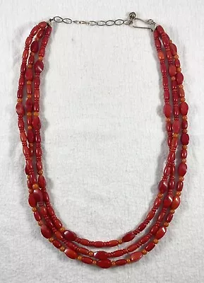 Jay King Mine Finds DRT Sterling Silver Red Coral Three Strand Necklace 20” Long • $24.99