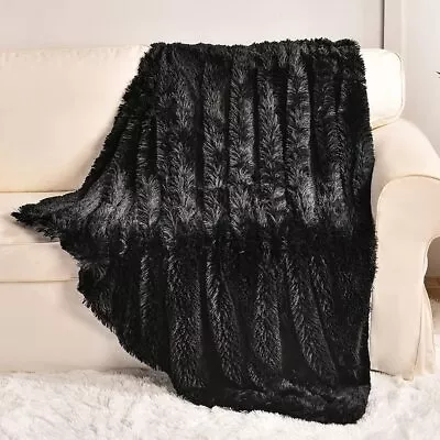 YUSOKI Black Faux Fur Throw Blanket2 Layers50 X 60 Soft Fuzzy Fluffy Plush • $19.20