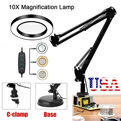 $25.25 • Buy 10X Magnifying Glass Desk Light Magnifier LED Lamp Reading Lamp With Base& Clamp