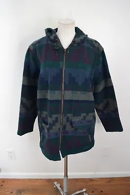 Vtg Eastern Mountain Sports Southwest Long Jacket Medium Green Blue Zip Hooded • $19.97