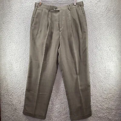 AXIST Men's Pants Size 36/30 Tan Herringbone Pleated Cuffed Super 100s Tailored • $21.21