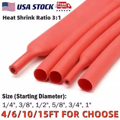 Red Heat Shrink Tubing 3:1 Waterproof Marine Grade Adhesive Lined Tube Sleeves • $6.99