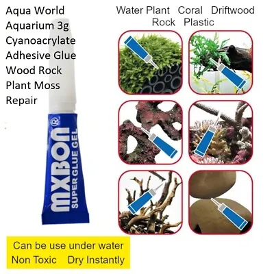 $5 • Buy Aqua World Aquarium 3g Cyanoacrylate Adhesive Glue Wood Rock Plant Moss Repair