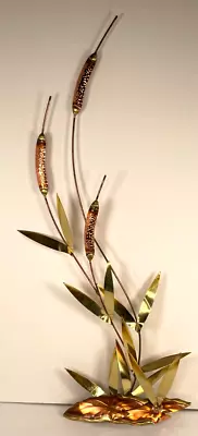 Vintage Brass Copper Metal Sculpture Wall Hanging Cattails And Lily Pads MCM 29  • $22.97