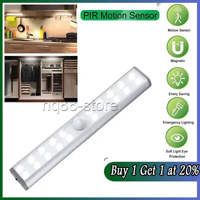 £5.21 • Buy Wireless LED PIR Motion Sensor Light Strip Cabinet Closet Lamp USB Rechargeable-