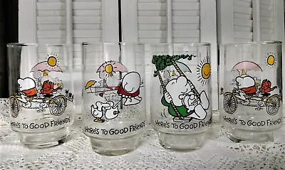 $30 • Buy 4 VINTAGE 1977 ZIGGY 7Up COLLECTOR SERIES GLASSES  HERE'S TO GOOD FRIENDS 