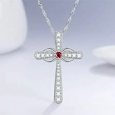 Elegant Cross 925 Silver Necklace Pendant Women Cubic Zircon Party Gift • $1.82