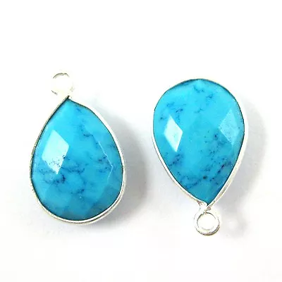 Gemstone Pendant - Sterling Silver Bezel Gem-Small Teardrop Gem- 10x14mm  (2pcs) • $9.75